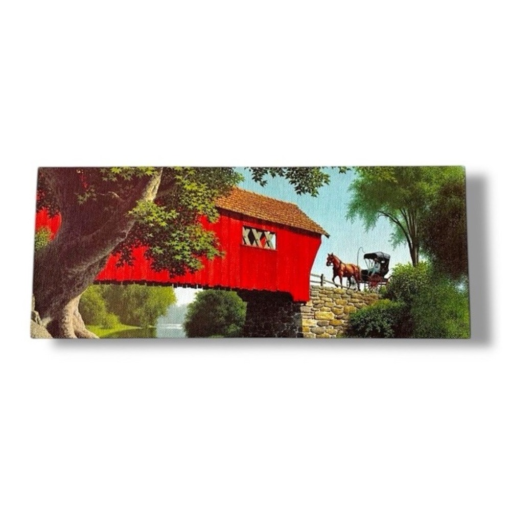 Paul Detlefsen Winde Art Covered Bridge Print Litho 15" X 6" Rectangle Americana